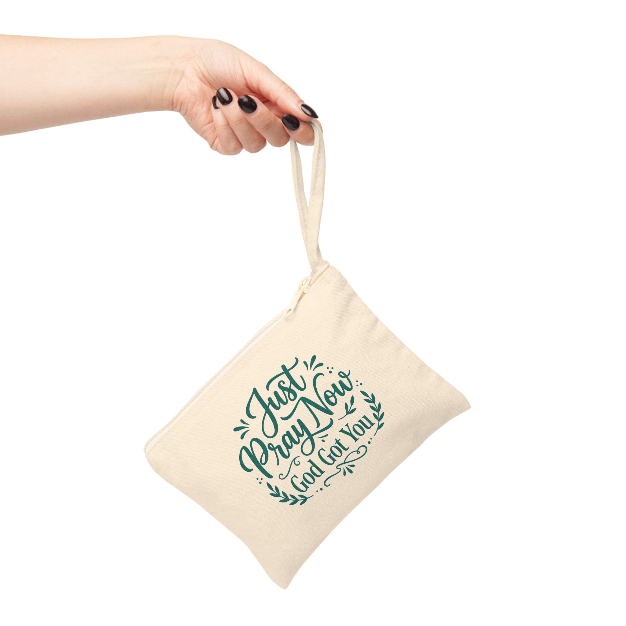 Canvas Zipper Pouch “Just Pray Now God Got You” Inspirational Accessory Pouch